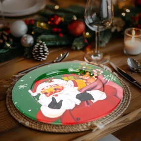   Family 58961B Karácsonyi tálca - fém - Mikulás - zöld - 33 cm