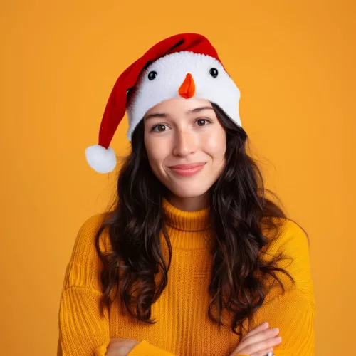 Family 58962 Karácsonyi mikulás sapka - Hóember mintával - 30 x 45 cm