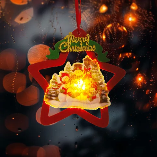 Family 58977B LED-es ablakdekor - melegfehér LED - csillag, hóember - tapadókorongos