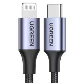   UGREEN US304 USB-C - Lightning kábel, PD, 3A 1.5m, fekete (60760)