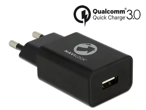 Navilock Töltő 1 db USB A-típusú csatlakozó, Qualcomm  Quick Charge   3.0 (gyorstöltő) technológia,