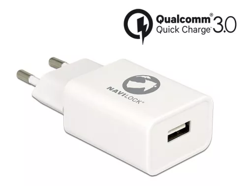 Navilock Töltő 1 db USB A-típusú csatlakozó, Qualcomm  Quick Charge   3.0 (gyorstöltő) technológia,