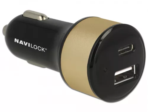 Navilock Autós töltő 1 x USB Type-C  + 1 x USB A-típusú
