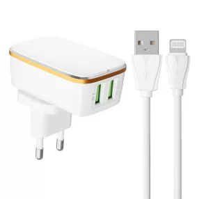   Ldnio A2204 2x USB-A Hálózati töltő + Lightning kábel - Fehér (12W)
