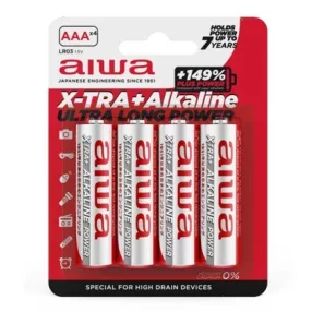  Aiwa AB-AAALR03/4 X-TRA + Kiváló Minőségű, Nagy Kapacitású, Alkáli elem AAA (LR03) 4db