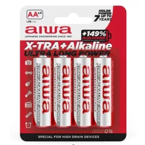   Aiwa AB-AALR6/4 X-TRA + Kiváló Minőségű, Nagy Kapacitású, Alkáli elem AA (LR6) 4db
