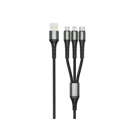   Jellico B11  USB-A apa - USB-C/1xLightning/micro USB Adat és töltő kábel - Fekete (1,2m)