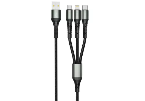 Jellico B11  USB-A apa - USB-C/1xLightning/micro USB Adat és töltő kábel - Fekete (1,2m)