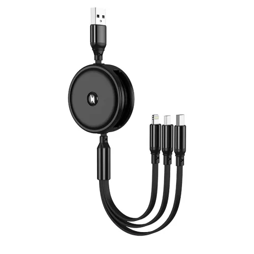 Jellico B19 3in1 USB kábel szett - micro USB / Lightning / USB-C 3.1A, 1,2m, fekete