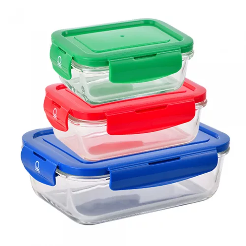 Benetton BE-0701-MT 3 részes boroszilikát üveg ételtároló dobozok fedővel, 300, 570, 1180 ml