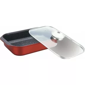   Bachmayer BM-7826-34 márvány bevonatú Burgundy pecsenyesütő fedővel, 34 cm