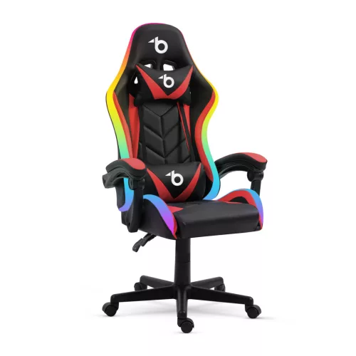 BeMaDa BMD1115RD RGB LED-es gamer szék - karfával, párnával - fekete / piros