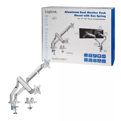 Logilink Kettős monitortartó, 17 32", alumínium, ívelt képernyő (BP0088)