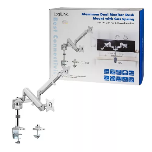 Logilink Kettős monitortartó, 17 32" alumínium, ívelt képernyő (BP0089)