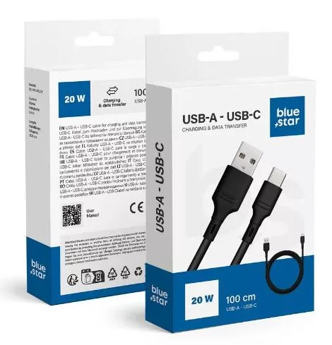 Bluestar Type-C kábel  3A, 1m, fekete, DC-001AC3.0