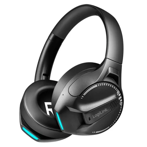 Logilink BT 6.0 gamer headset, 3,5 mm-es AUX csatlakozóval, állítható fejpánttal, 50 órás akkumulátor-üzemidővel, fekete
