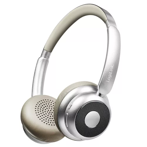 Logilink BT 6.0 AuraSolo headset, 20 órás újratölthető akkumulátor, ANC, O40 mm, multifunkciós, ezüst