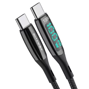   BlitzWolf BW-TC23 Type-C-USB-C kábel extra erős bevonattal led kijelző, 0.9m, 100W/5A