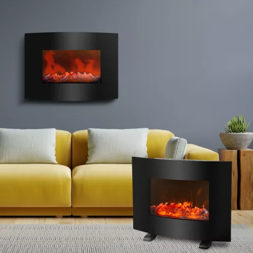 Bewello BW2019 Elektromos fali / szabadonálló kandalló - hősugárzó - LED, íves