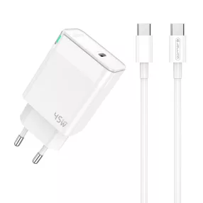   Jellico C105K Hálózati töltő 45W 1 x USB-C +USB-C  - Lightning kábel, fehér