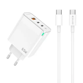   Jellico fali töltő C79 GaN PD 65W 2xUSB-C + 1xUSB QC3.0 + kábel USB-C - USB-C, fehér