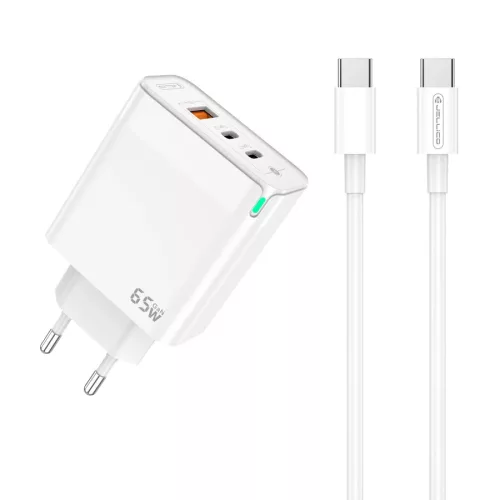 Jellico fali töltő C79 GaN PD 65W 2xUSB-C + 1xUSB QC3.0 + kábel USB-C - USB-C, fehér