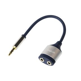   Logilink Audiokábel, 3,5 mm-es 3-Pin/M - 2x3,5 mm/F, fém, fekete/kék, 0,18 m (CA1100)