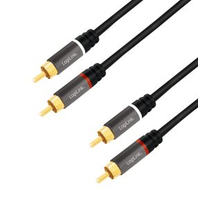   Logilink Audiokábel, 2x RCA/M - 2x RCA/M, fém, fekete, 5 m (CA1207)