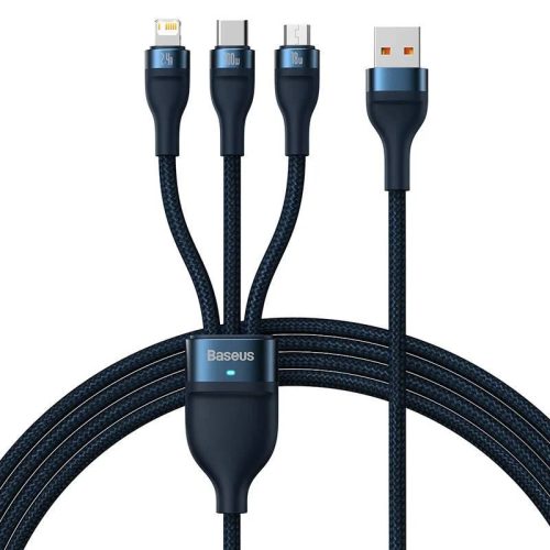 Baseus Flash Series 3 az 1-ben USB-kábel USB-C + micro USB + Lightning 100W 1.2m kék (CASS030003)