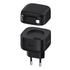   USAMS CC209TC01 Hálózati gyorstöltő GaN adapter 35W, visszahúzható lightning kábellel, mágneses kábeldobbal