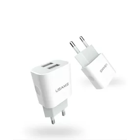   USAMS CC23TC01 Dupla USB-s hálózati töltő, 2.4A, fehér, 1299140