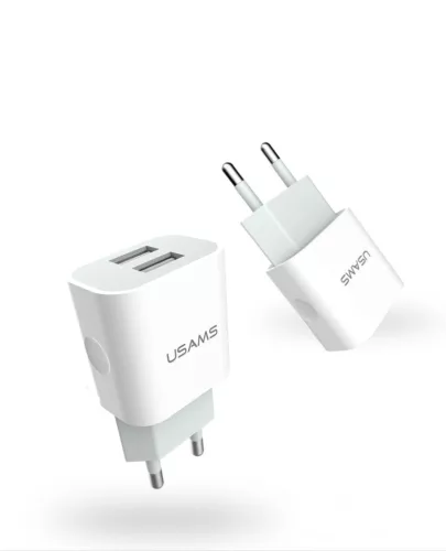 USAMS CC23TC01 Dupla USB-s hálózati töltő, 2.4A, fehér, 1299140