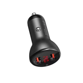   Baseus autós töltő, digitális kijelzővel dupla SCP QC 2xUSB, 45W, szürke (CCBX-B