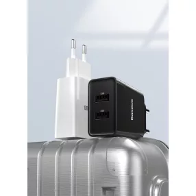   Baseus hálózati töltő, Speed Mini, 2xUSB kimenet, Max 10.5W, fekete (CCFS-R01)