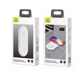   Usams CD120JN01 Wireless töltő egyszerre két eszköz vezeték nélküli töltésére telefonhoz és vezeték nélküli fülhallgatóhoz 1345794