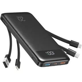   Charmast W1148 Power Bank 5V 3A 10000 mAh beépített kábellel USB A / USB C / Lightning / Micro USB fekete