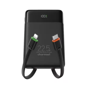   Charmast W1202 PD3.0 3A 22,5W 10000 mAh Power Bank beépített kábellel USB C / Lightning fekete