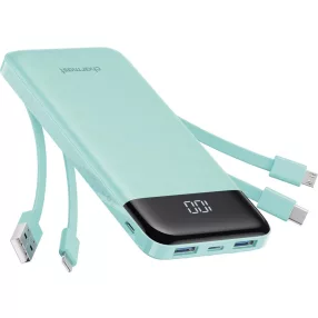   Charmast W1148 POWER BANK 5V 3A 10000 mAh beépített kábelekkel USB A / USB C / Lightning / Micro USB, zöld