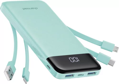 Charmast W1148 POWER BANK 5V 3A 10000 mAh beépített kábelekkel USB A / USB C / Lightning / Micro USB, zöld