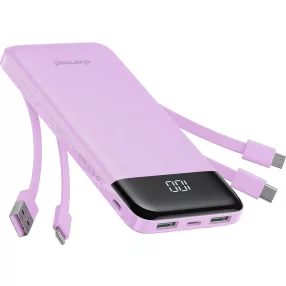   Charmast W1148 POWER BANK 5V 3A 10000 mAh beépített kábelekkel USB A / USB C / Lightning / Micro USB, lila