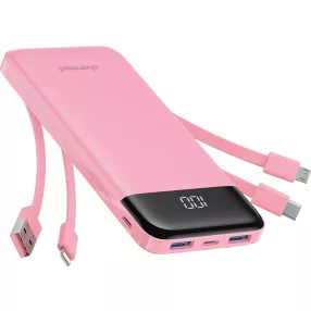   Charmast W1148 POWER BANK 5V 3A 10000 mAh beépített kábelekkel USB A / USB C / Lightning / Micro USB, pink