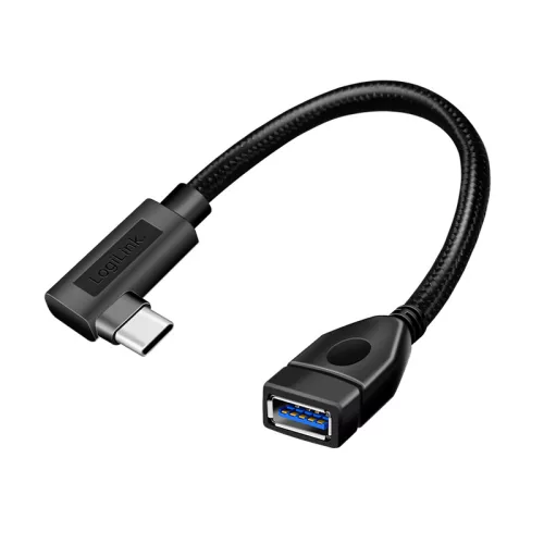 Logilink USB 3.2 Gen2 Type-C adapter, C/M 90    USB-A/F, OTG, fekete, 0,2 m (CU0100)