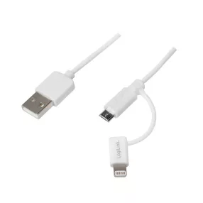   Logilink USB 2.0 kábel, USB-A/M - Micro-USB + Lightning/M, fehér, 1 m (CU0118)