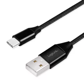   Logilink USB 2.0 Type-C kábel, C/M-USB-A/M, szövet, fekete, 0,3 m (CU0139)