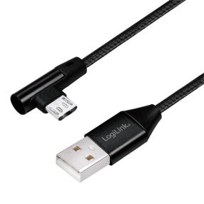   Logilink USB 2.0 kábel, USB-A/M - Micro-USB/M (90 ), szövet, fém, 1 m (CU0142)