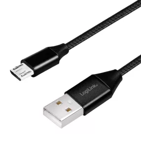   Logilink USB 2.0 kábel, USB-A/M - Micro-USB/M (90 ), szövet, fém, 1 m (CU0144)