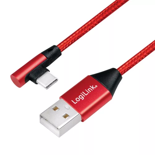 Logilink USB 2.0 Type-C kábel, C/M (90 ) USB-A/M-hez, szövet, 1 m (CU0146)