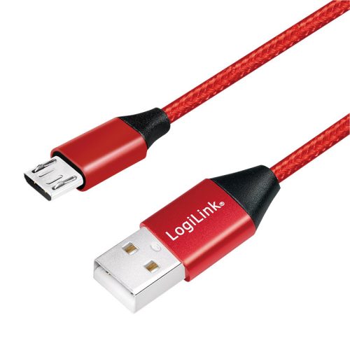Logilink USB 2.0 kábel, USB-A/M - Micro-USB/M, szövet, fém, 0,3 m