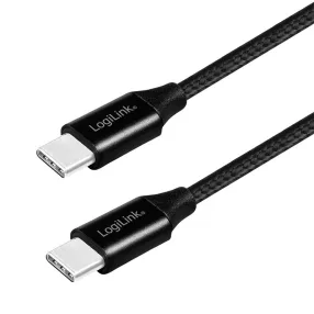   Logilink USB 2.0 kábel, USB-C/M - USB-C/M, szövet, fém, 0.3 m (CU0153)