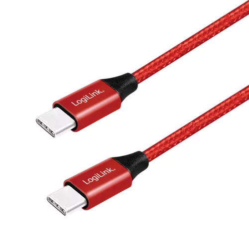 Logilink USB 2.0 Type-C kábel, C/M-C/M, fém, szövet, 0,3 m (CU0155)